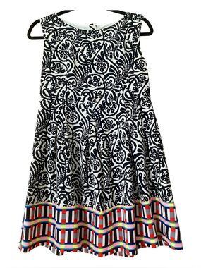 NU New York Black White Paisley Fit Flare Dress Colorblock Hem Small